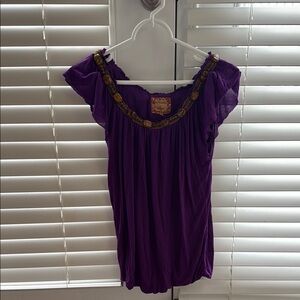 Purple Ruffled Blouse with Bejeweled Neckline